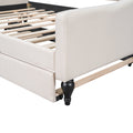 Full Size Upholstered Tufted Daybed With Twin Size Trundle, Beige Box Spring Not Required Full Beige Wood Daybeds Linen Upholstered