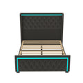 Queen Platform Bed Frame With High Headboard, Velvet Upholstered Bed With Deep Tufted Buttons, Adjustable Colorful Led Light Decorative Headboard, Wide Wingbacks,Black Queen Black Velvet