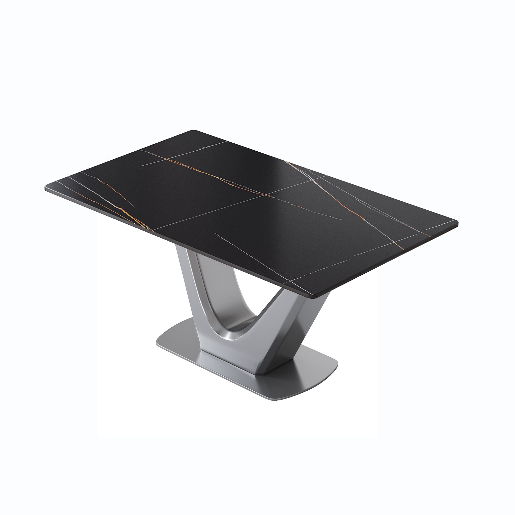 63 "Modern Artificial Stone Black Panel Gray V Shaped Metal Legs Can Accommodate 6 8 People. Black Gray Dining Room Metal Sintered Stone
