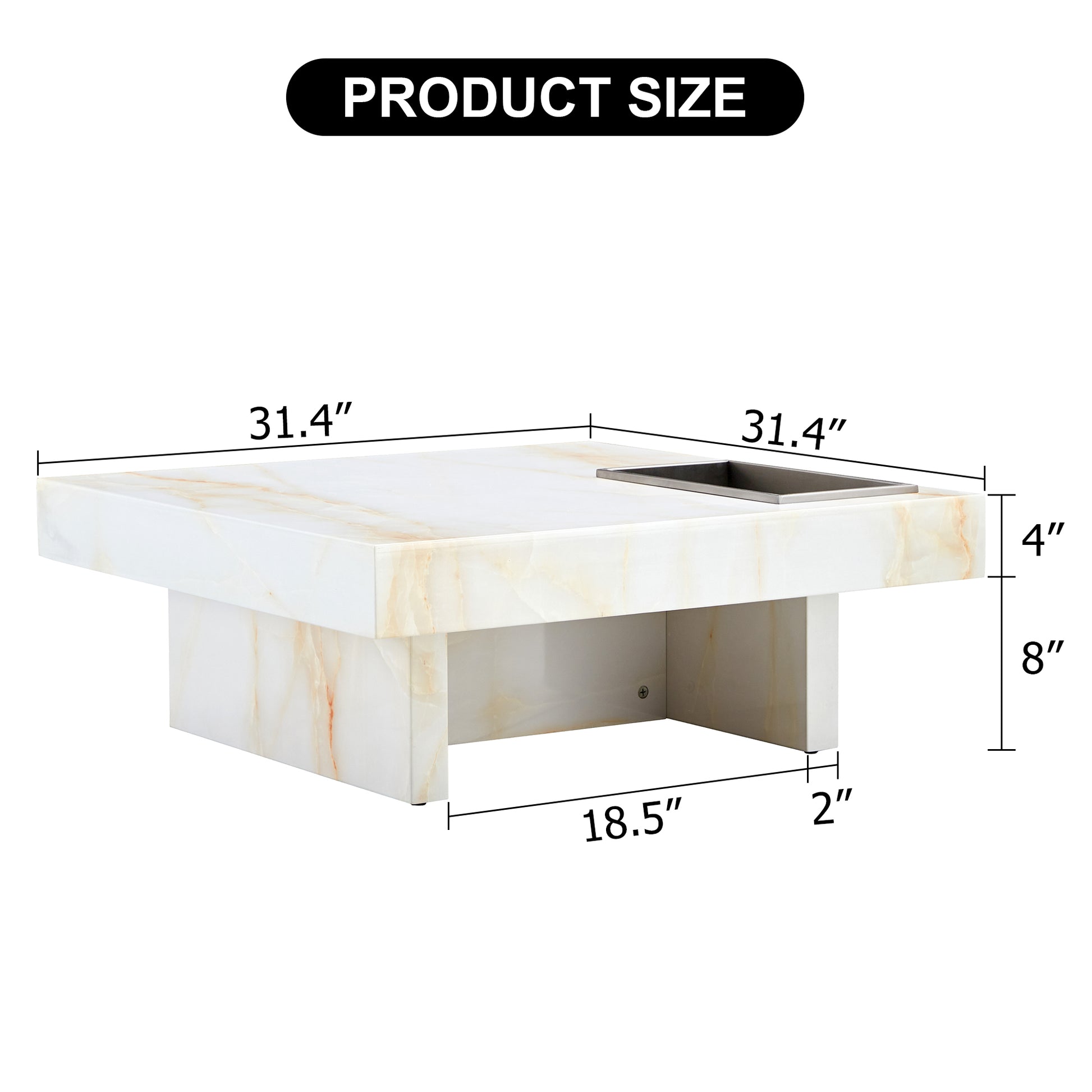 A Modern And Practical Coffee Table With Imitation Marble Patterns, Made Of Mdf Material. The Fusion Of Elegance And Natural Fashion 31.4"* 31.4"* 12 " White Mdf