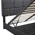 2 Pieces Bedroom Sets,Queen Size Upholstered Platform Bed With Hydraulic Storage System,Storage Ottoman With Metal Legs,Black Black Pu