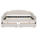 Full Size Upholstered Tufted Daybed With Two Drawers, Beige Box Spring Not Required Beige Wood Daybeds Linen Upholstered