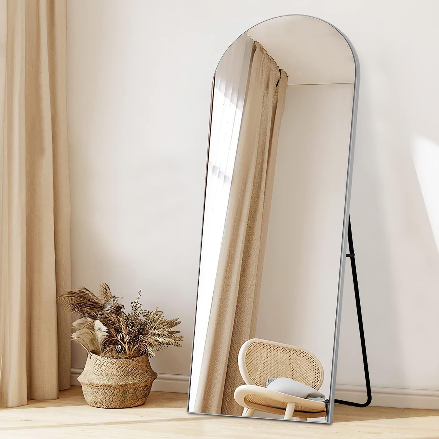 Silver 65X22 Inch Metal Arch Stand Full Length Mirror Silver Classic Mdf Glass Aluminium Alloy