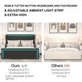 Queen Platform Bed Frame With High Headboard, Velvet Upholstered Bed With Deep Tufted Buttons, Adjustable Colorful Led Light Decorative Headboard, Wide Wingbacks,Black Queen Black Velvet
