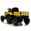 Ride On Tractor With Trailer,12V Battery Powered Electric Tractor Toy W Remote Control,Electric Car For Kids,Three Speed Adjustable,Power Display, Usb,Mp3 ,Bluetooth,Led Light,Two Point Safety Belt Yellow Polypropylene