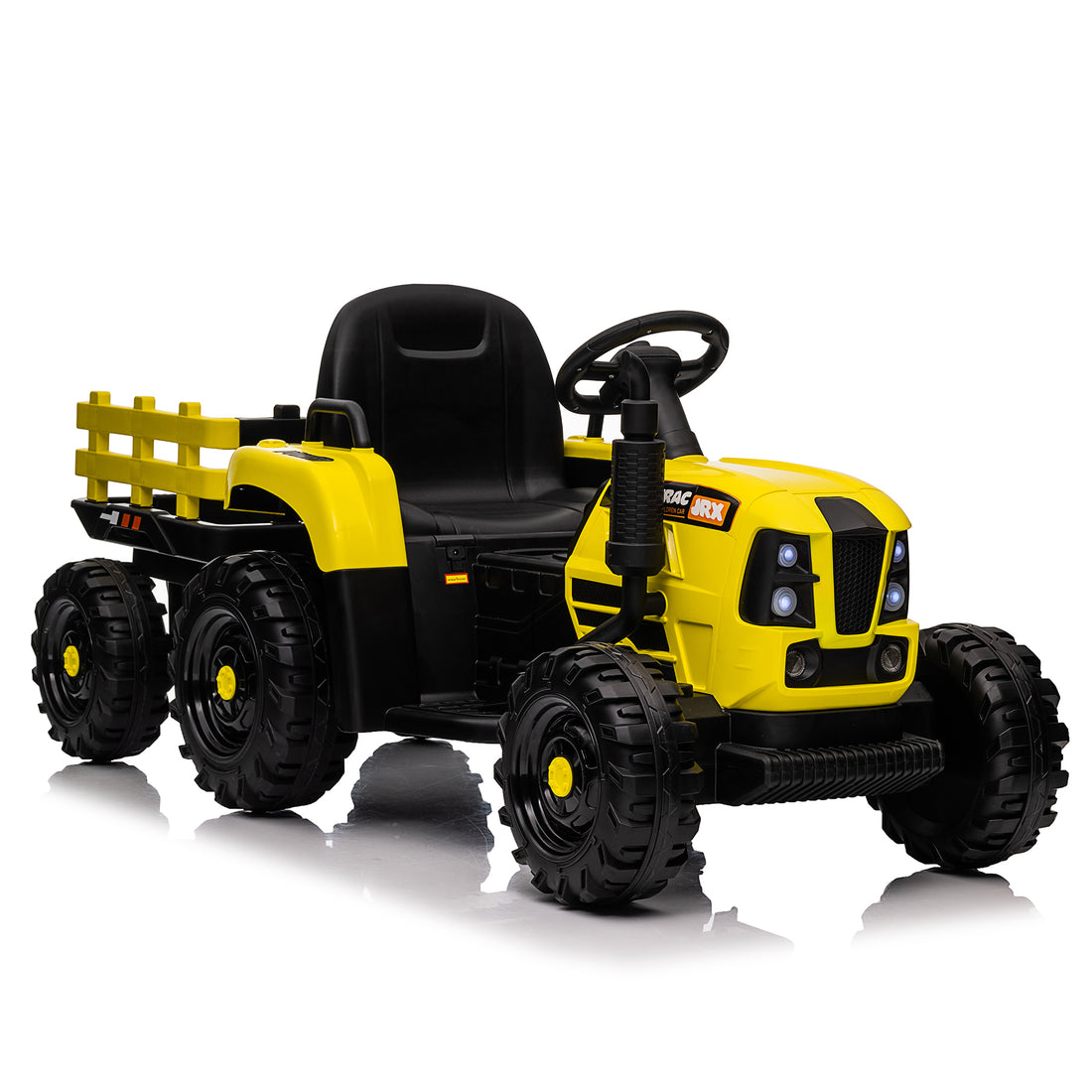 Ride On Tractor With Trailer,12V Battery Powered Electric Tractor Toy W Remote Control,Electric Car For Kids,Three Speed Adjustable,Power Display, Usb,Mp3 ,Bluetooth,Led Light,Two Point Safety Belt Yellow Polypropylene