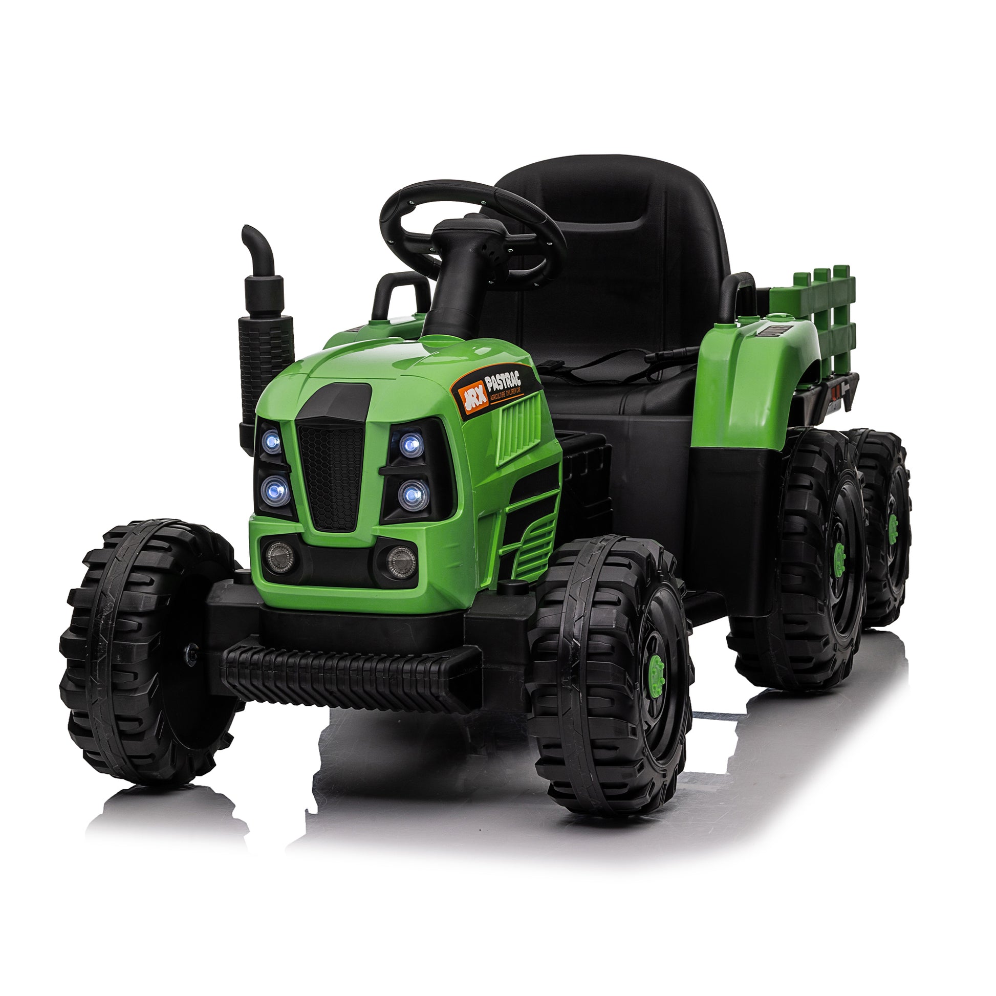 Ride On Tractor With Trailer,12V Battery Powered Electric Tractor Toy W Remote Control,Electric Car For Kids,Three Speed Adjustable,Power Display, Usb,Mp3 ,Bluetooth,Led Light,Two Point Safety Belt Emerald Polypropylene