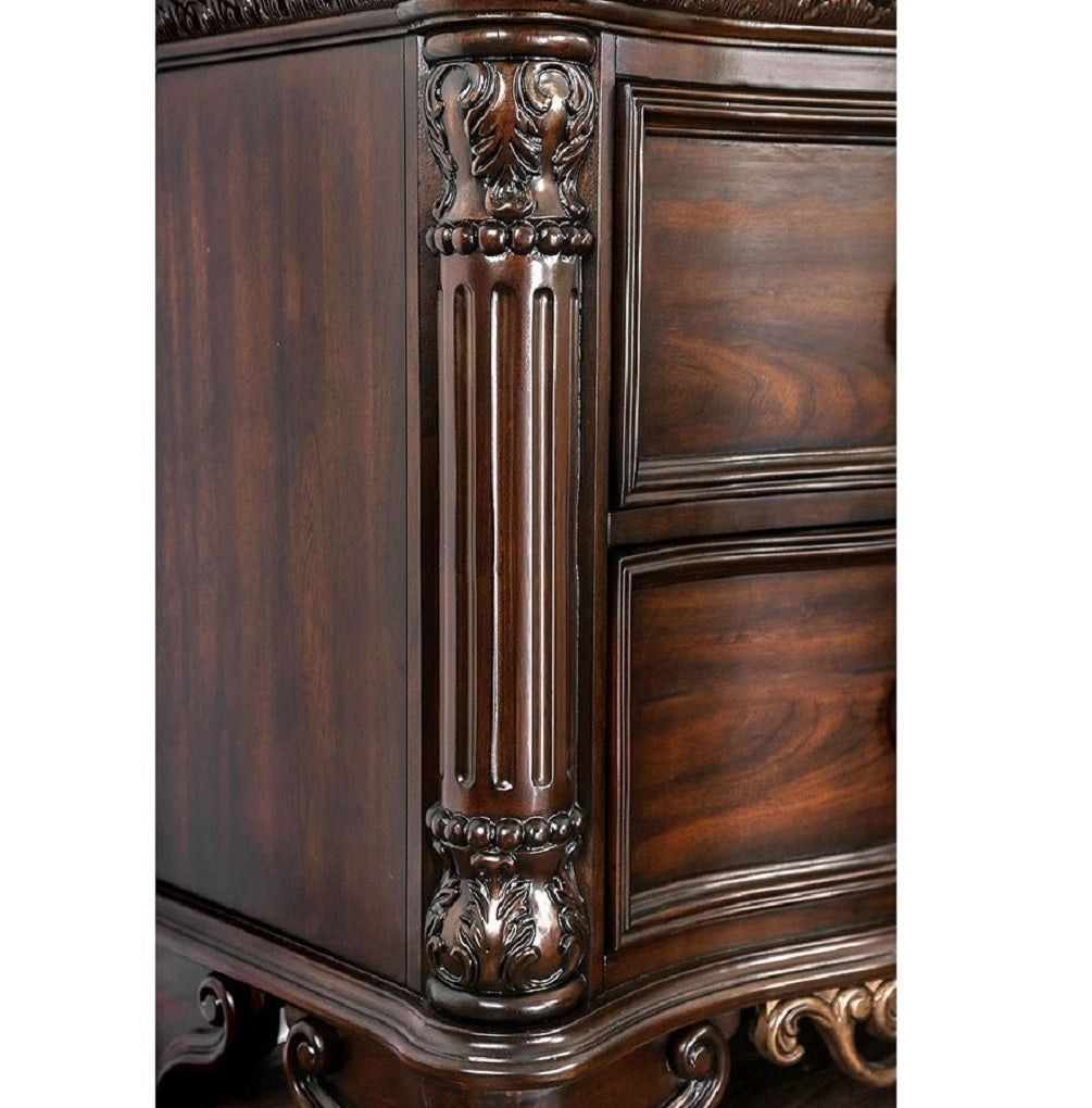 1Pc Nightstand Only Traditional Brown Cherry Solid Wood 2 Drawers Ball Bearing Metal Glides Brass Ring Pull Handles Bedroom Furniture Brown Brown 2 Drawers Bedroom Bedside Cabinet Traditional Drawers Cherry Solid Wood