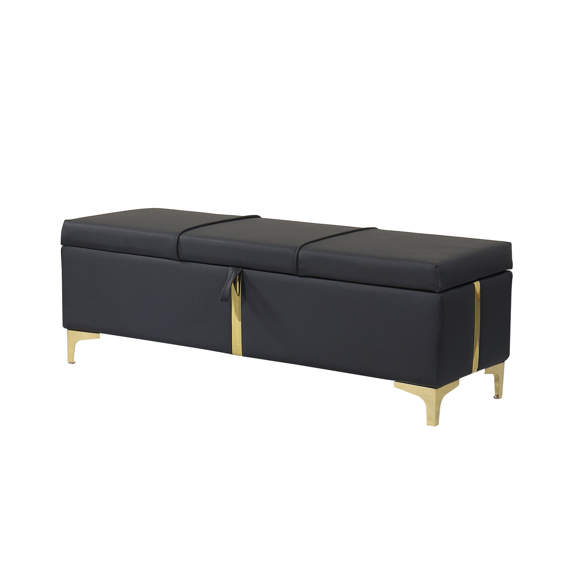 2 Pieces Bedroom Sets,Queen Size Upholstered Platform Bed With Hydraulic Storage System,Storage Ottoman With Metal Legs,Black Black Pu