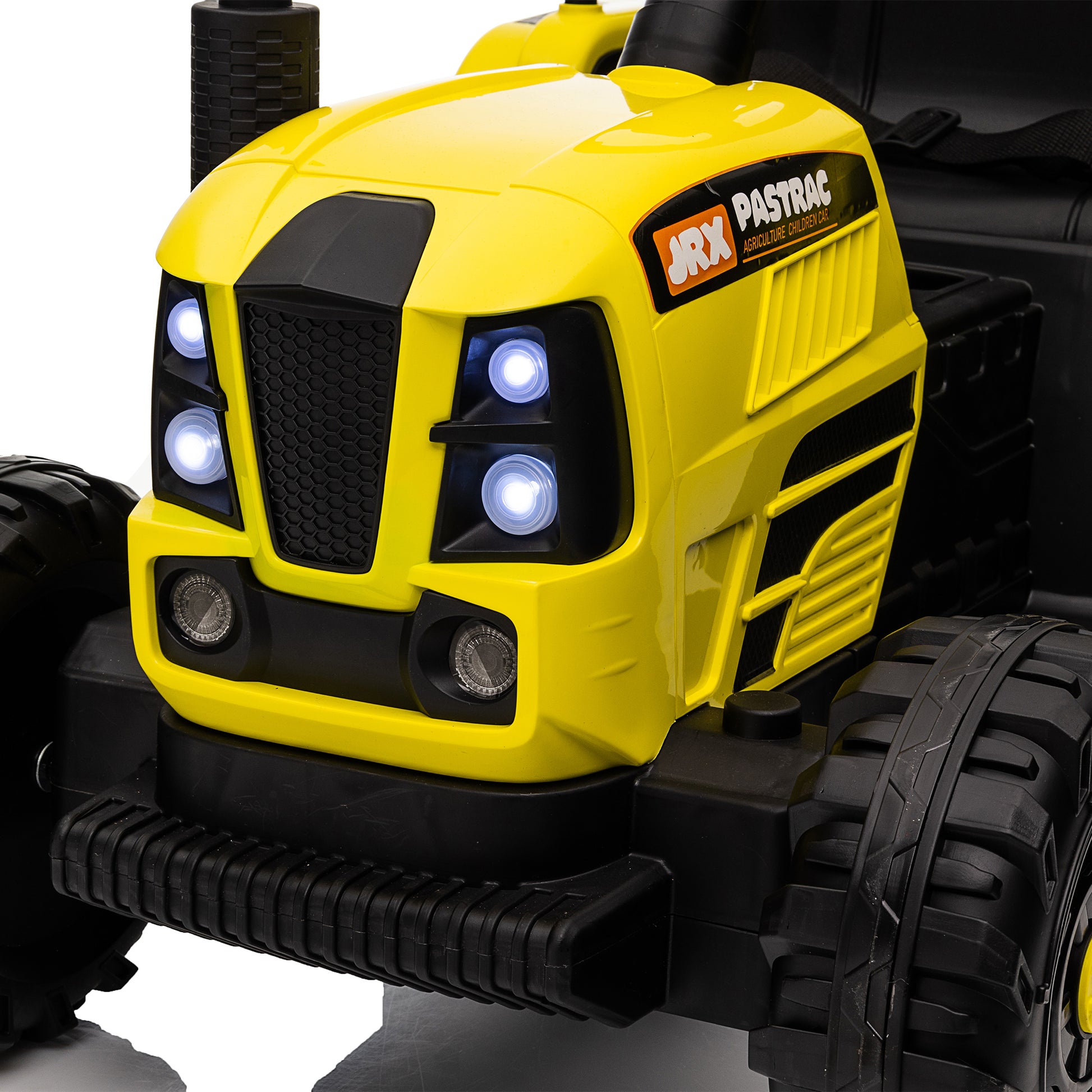 Ride On Tractor With Trailer,12V Battery Powered Electric Tractor Toy W Remote Control,Electric Car For Kids,Three Speed Adjustable,Power Display, Usb,Mp3 ,Bluetooth,Led Light,Two Point Safety Belt Yellow Polypropylene