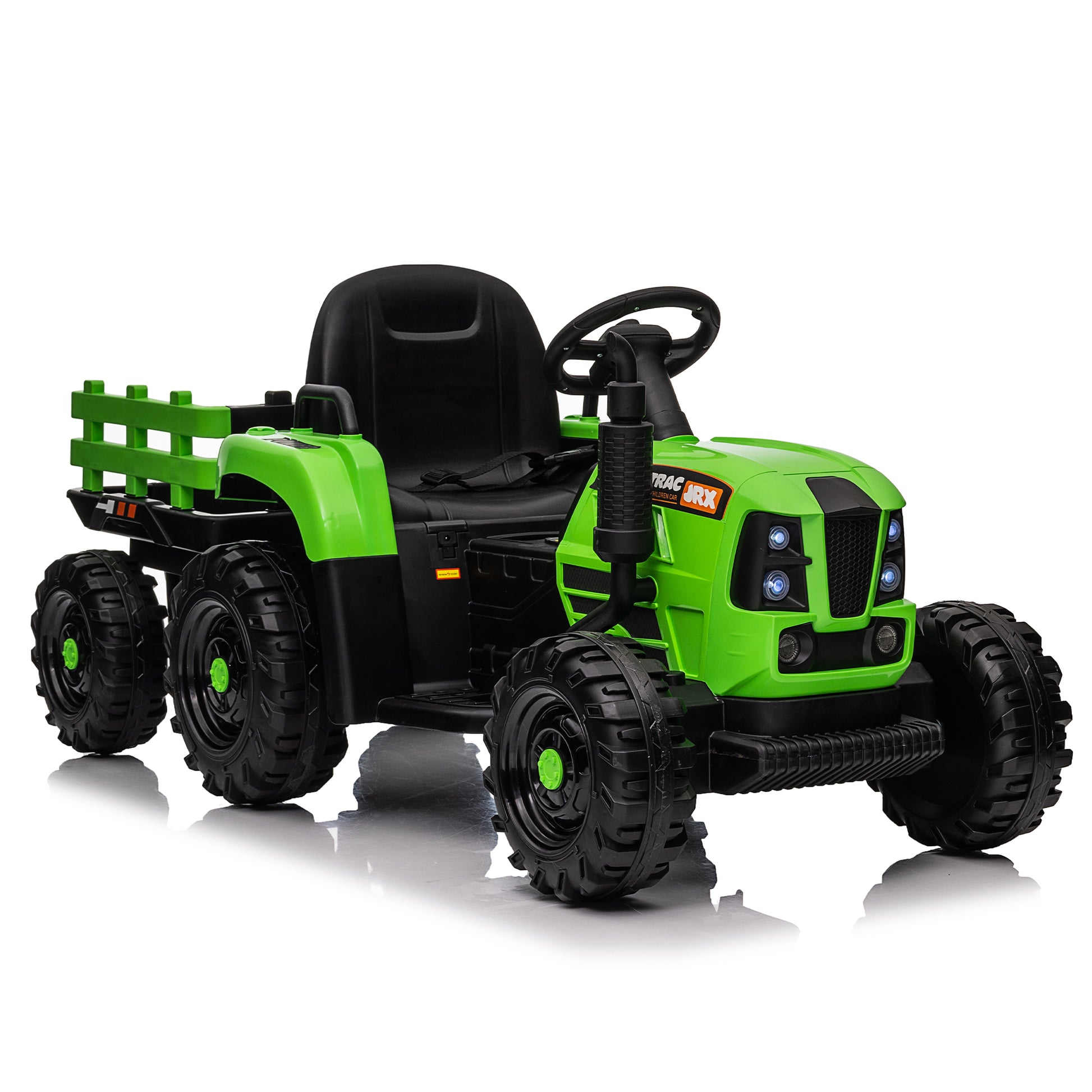 Ride On Tractor With Trailer,12V Battery Powered Electric Tractor Toy W Remote Control,Electric Car For Kids,Three Speed Adjustable,Power Display, Usb,Mp3 ,Bluetooth,Led Light,Two Point Safety Belt Green Polypropylene