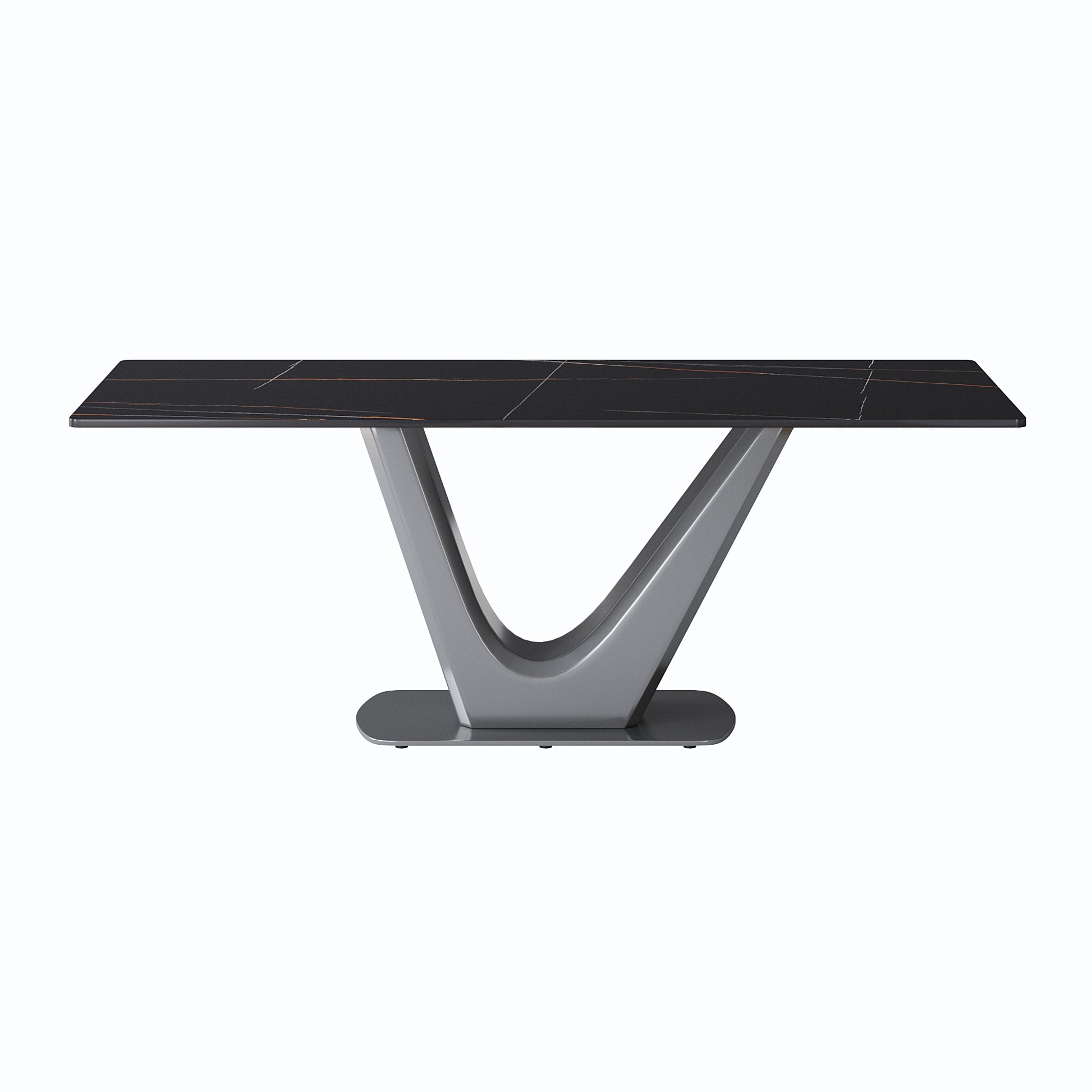 78.74 "Modern Artificial Stone Black Panel Gray V Shaped Metal Legs Can Accommodate 8 People. Black Gray Dining Room Metal Sintered Stone