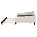 Full Size Upholstered Tufted Daybed With Twin Size Trundle, Beige Box Spring Not Required Full Beige Wood Daybeds Linen Upholstered