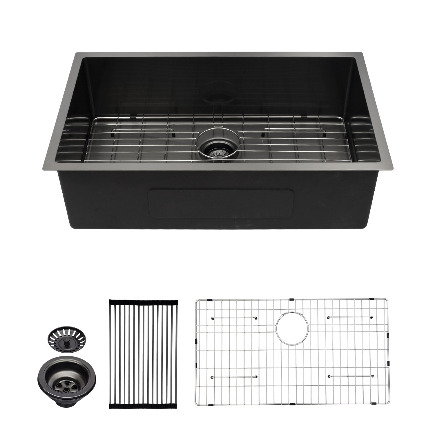 33" Gunmetal Black Kitchen Sink 33"X 19"X 10" Undermount Singel Bowl Kitchen Basin 16 Gauge Stainless Steel With 10 Inch Deep Gunmetal Black Stainless Steel