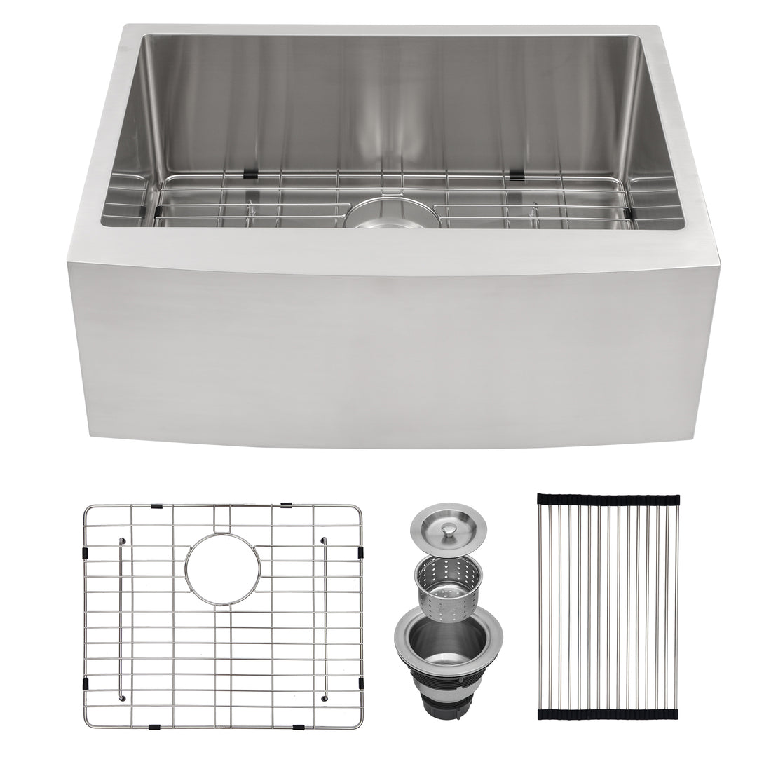 27 Inch Farmhouse Kitchen Sink 27"X21"X10" Stainless Steel Apron Front Farmhouse Sink 10 Inch Deep 16 Gauge Single Bowl Kitchen Sink Basin Brushed Nickel Stainless Steel