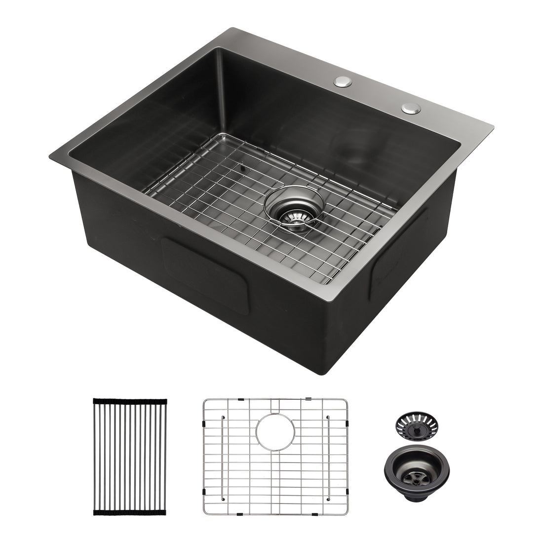 25X22 Inch Drop In Kitchen Sink Gunmetal Black Topmount 16 Gauge Deep Single Bowl Stainless Steel Sink Basin Gunmetal Black Stainless Steel