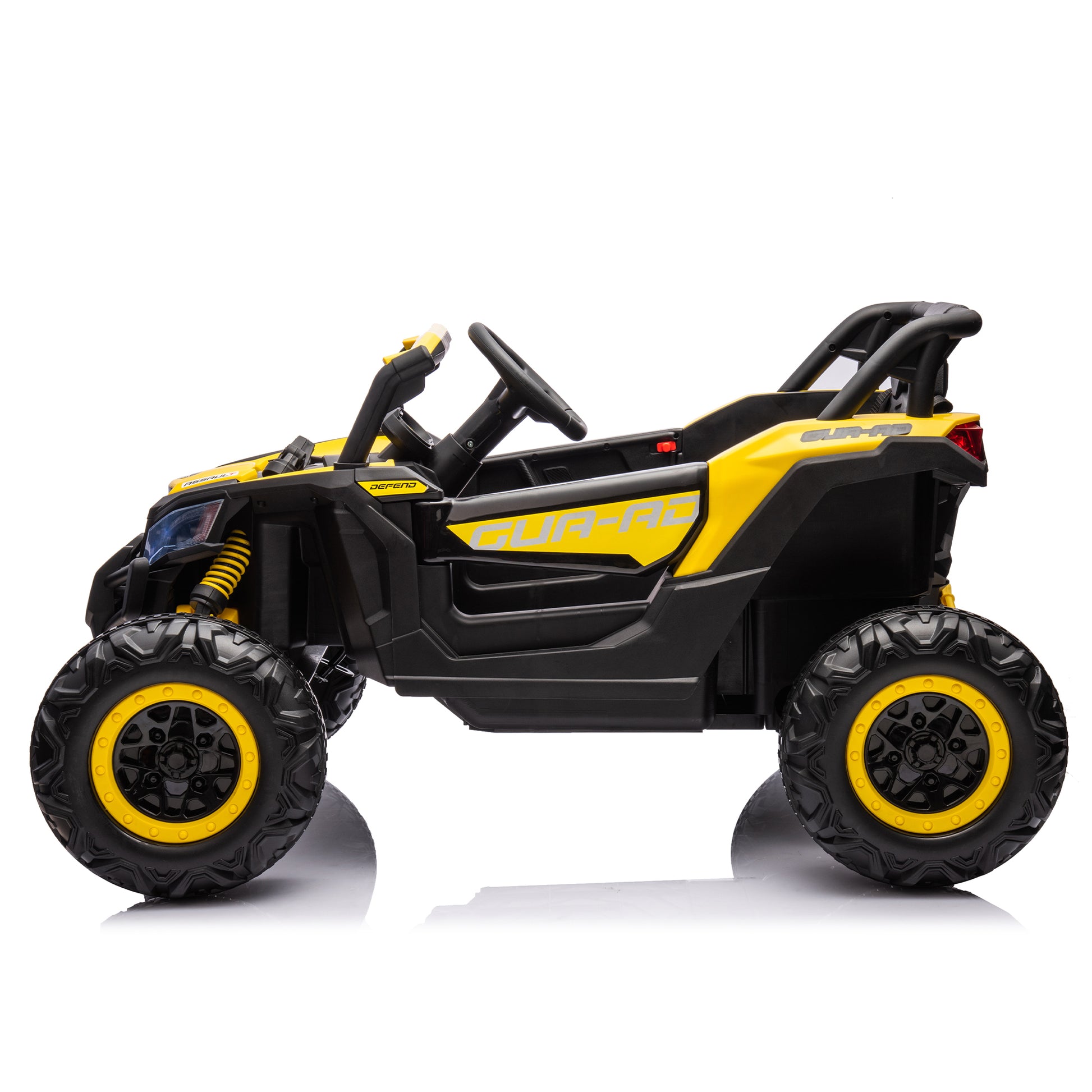 12V Ride On Car With Remote Control,Utv Ride On For Kid,3 Point Safety Harness, Music Player Usb Port Volume Knob Battery Indicator , Led Lights, High Low Speed Switch Off Road Adventure For Kids Yellow Polypropylene