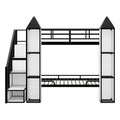 Metal Twin Over Twin Castle Shaped Bunk Bed With Wardrobe And Multiple Storage, Black White Box Spring Not Required Twin White Black Metal Bedroom Bunk Metal & Wood