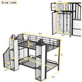 Metal Twin Over Twin Castle Shaped Bunk Bed With Wardrobe And Multiple Storage, Black White Box Spring Not Required Twin White Black Metal Bedroom Bunk Metal & Wood