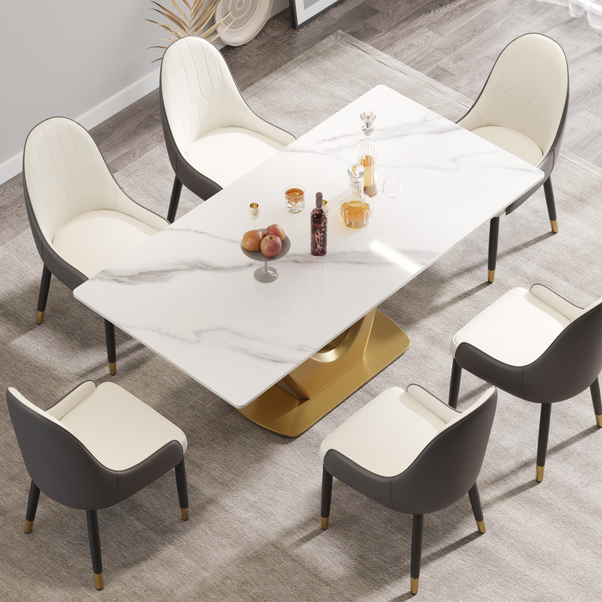 70.84 "Modern Artificial Stone White Panel Golden V Shaped Metal Legs Can Accommodate 6 8 People. White Gold Dining Room Metal Sintered Stone