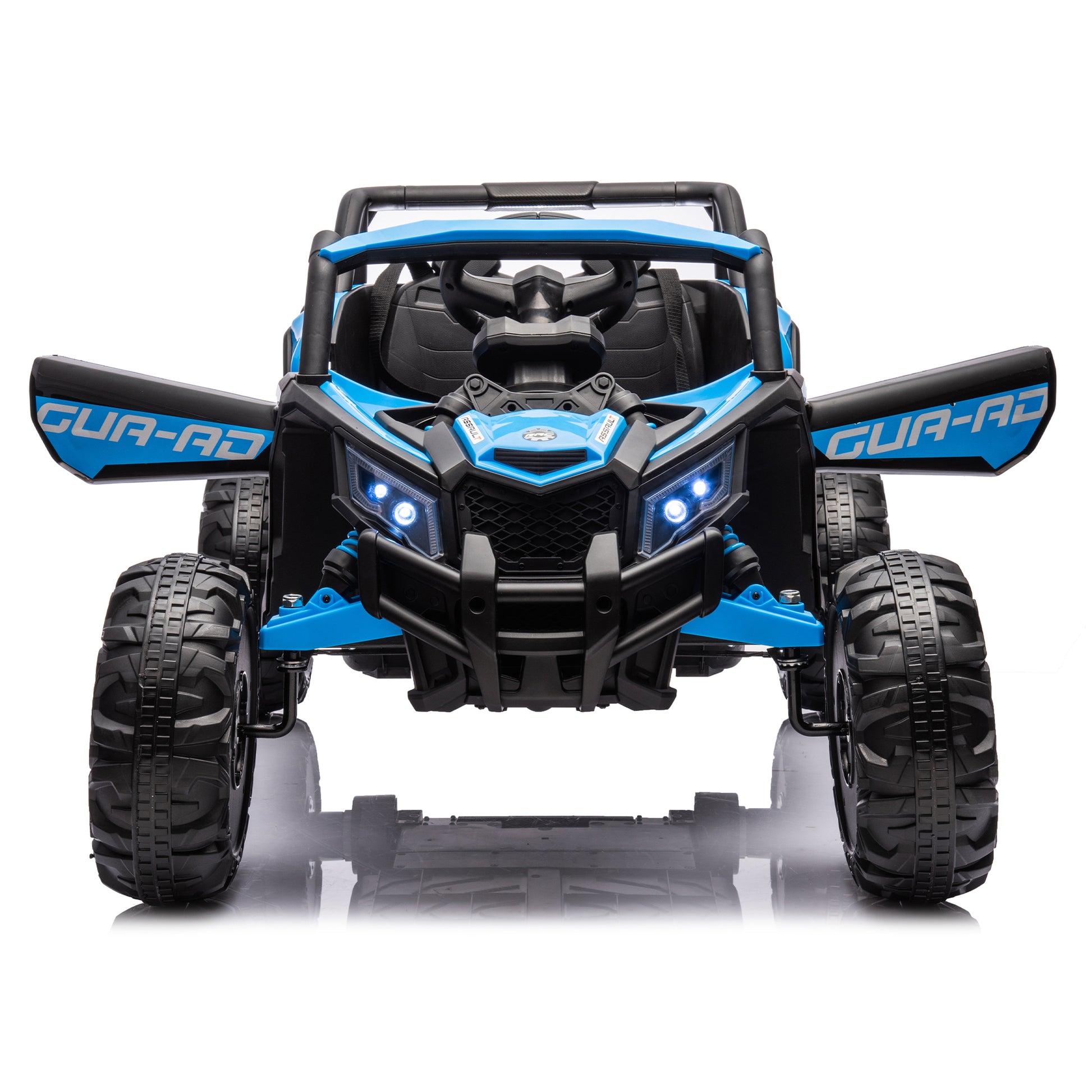 12V Ride On Car With Remote Control,Utv Ride On For Kid,3 Point Safety Harness, Music Player Usb Port Volume Knob Battery Indicator , Led Lights, High Low Speed Switch Off Road Adventure For Kids Blue Polypropylene