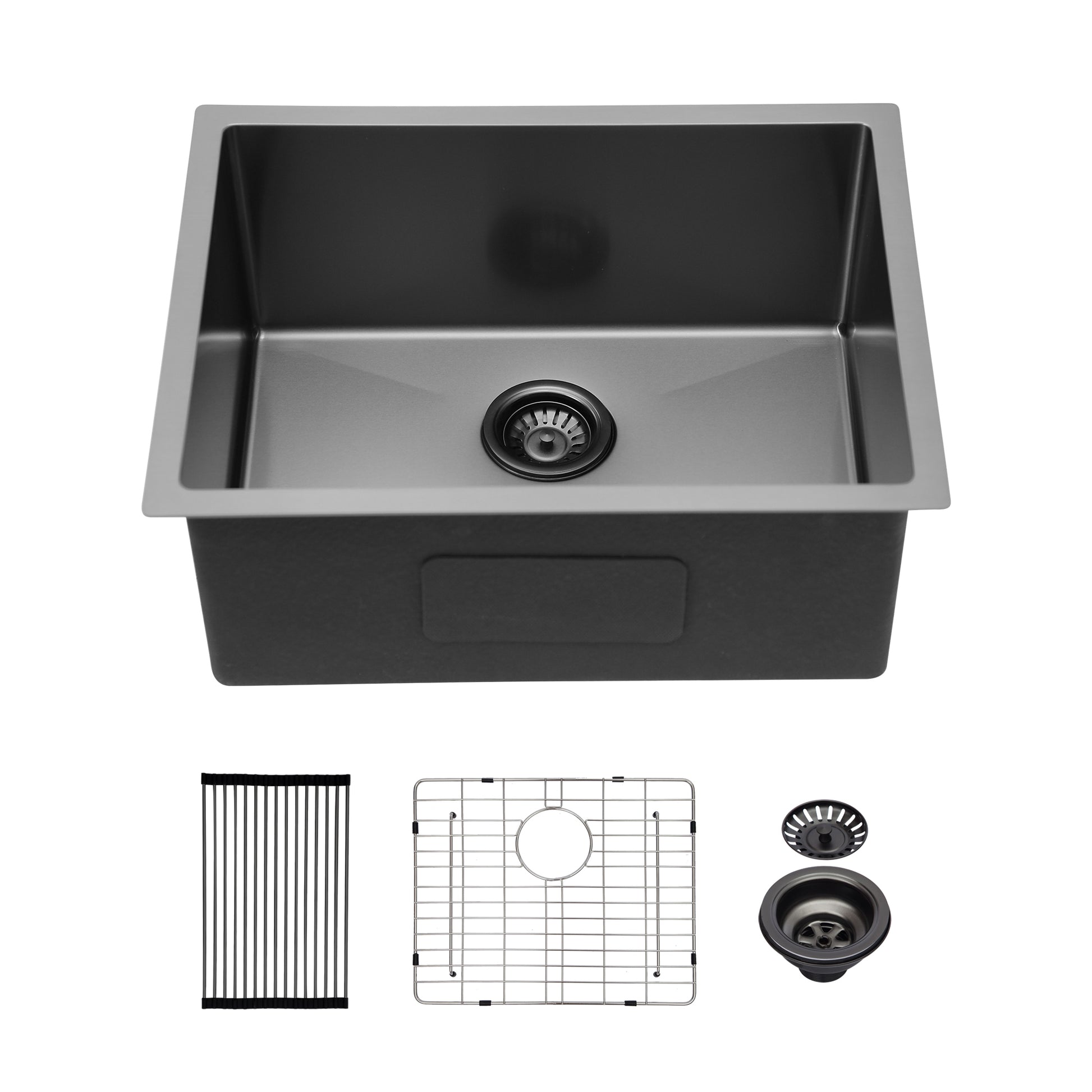 23" Gunmetal Black Kitchen Sink 23"X 18"X 10" Undermount Singel Bowl Kitchen Basin 16 Gauge Stainless Steel With 10 Inch Deep Gunmetal Black Stainless Steel