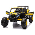 12V Ride On Car With Remote Control,Utv Ride On For Kid,3 Point Safety Harness, Music Player Usb Port Volume Knob Battery Indicator , Led Lights, High Low Speed Switch Off Road Adventure For Kids Yellow Polypropylene