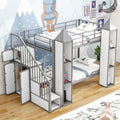 Metal Twin Over Twin Castle Shaped Bunk Bed With Wardrobe And Multiple Storage, Gray White Box Spring Not Required Twin White Gray Metal Bedroom Bunk Metal & Wood
