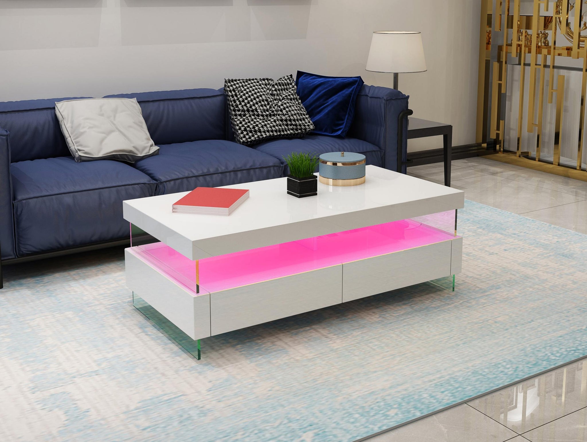 Ria Modern & Contemporary Style With Led Coffee Table Made With Wood & Glossy Finish In White Color White Contemporary,Modern Rectangular Coffee & End Tables Glossy Wood