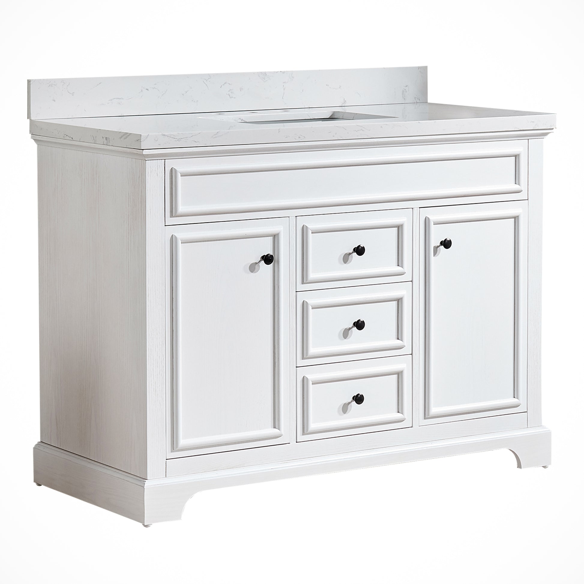 Full Assembled 48'' Freestanding Single Bathroom Vanity With Marble Top 3 White 2 Soft Close Doors Bathroom Freestanding Wood Painted