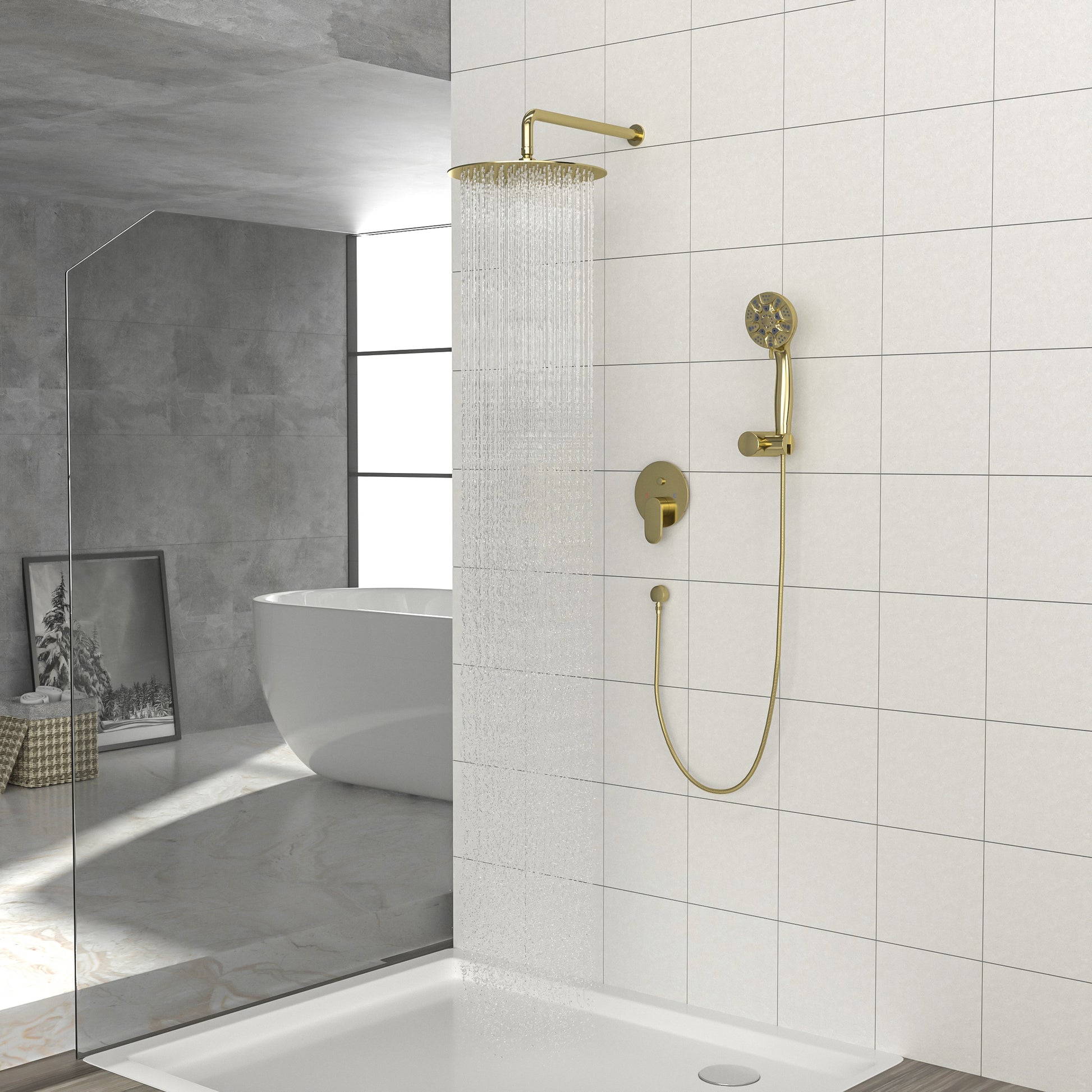 10" Rain Shower Head Systems, Dual Shower Heads, Gold,Wall Mounted Shower Gold Stainless Steel