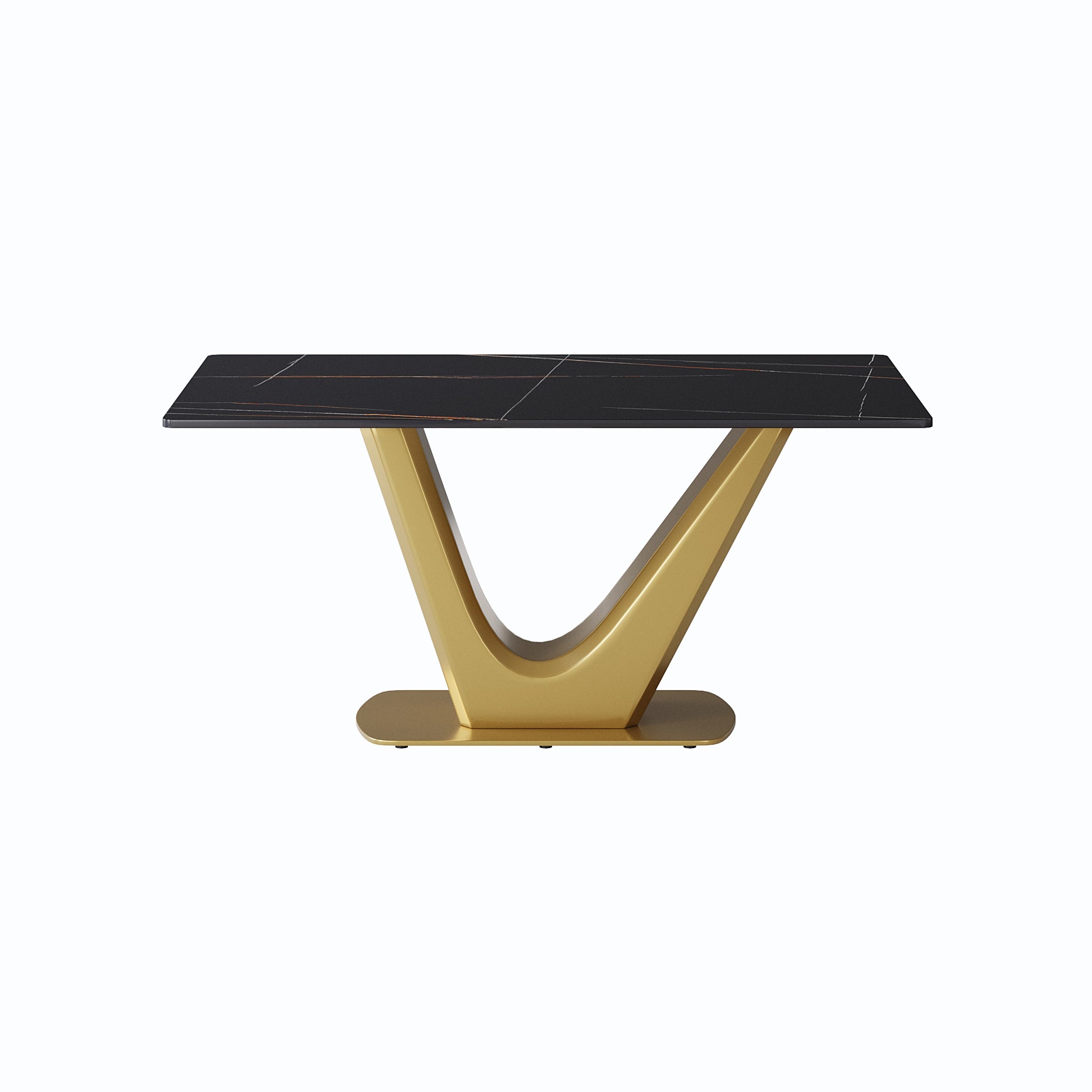 63 "Modern Artificial Stone Black Panel Golden V Shaped Metal Legs Can Accommodate 6 8 People. Black Gold Dining Room Metal Sintered Stone