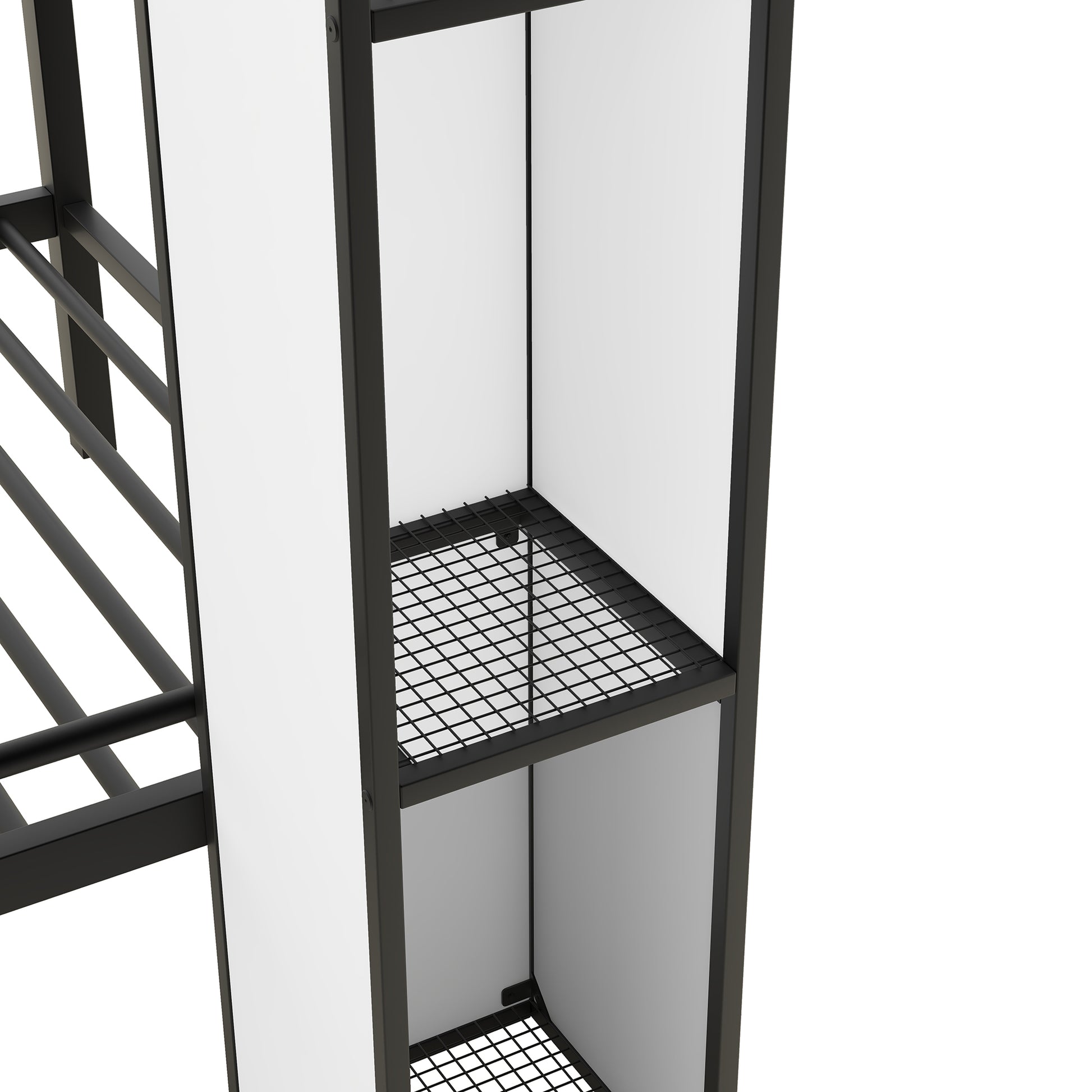 Metal Twin Over Twin Castle Shaped Bunk Bed With Wardrobe And Multiple Storage, Black White Box Spring Not Required Twin White Black Metal Bedroom Bunk Metal & Wood