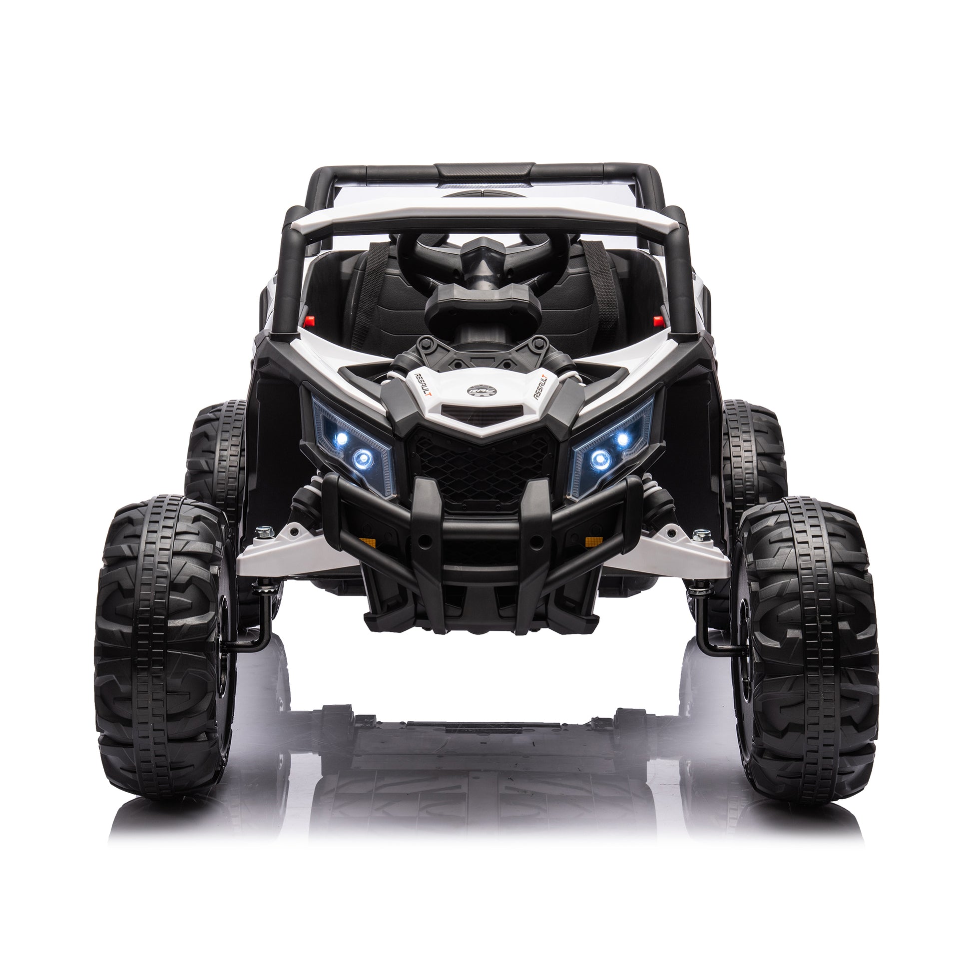 12V Ride On Car With Remote Control,Utv Ride On For Kid,3 Point Safety Harness, Music Player Usb Port Volume Knob Battery Indicator , Led Lights, High Low Speed Switch Off Road Adventure For Kids White Polypropylene