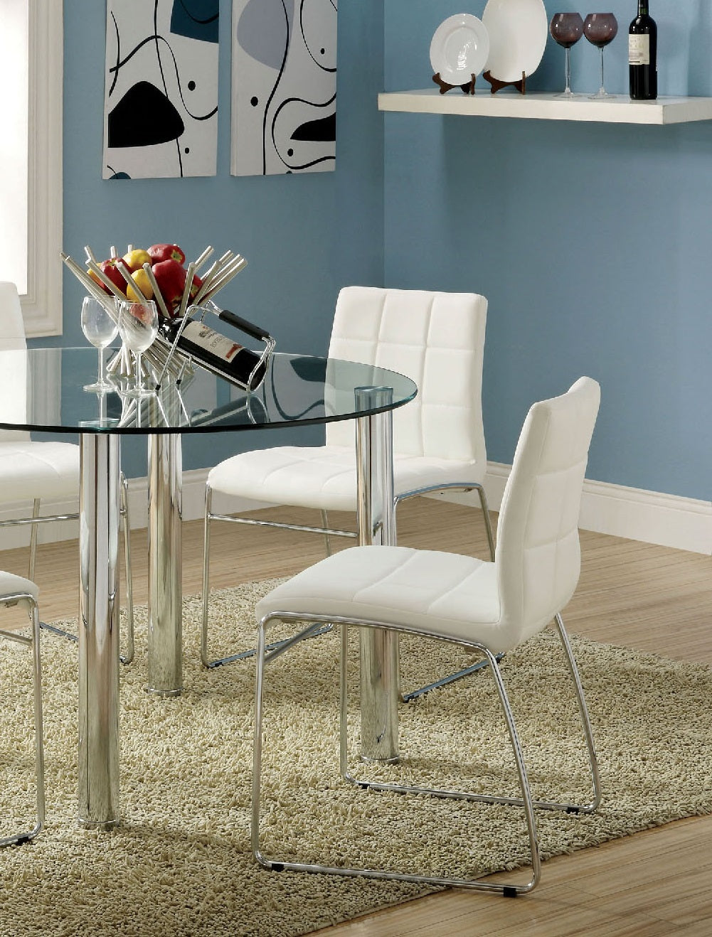White Color2Pcs Dining Chairs Chrome Metal Legs Dining Room Side Chairs White Dining Room Contemporary,Modern Side Chair Solid Back Chrome