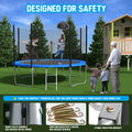 14 Ft Trampoline Outside Safety Net With Basketball Hoop Blue Metal