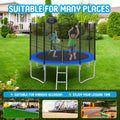 10 Ft Trampoline Outside Safety Net With Basketball Hoop Blue Metal