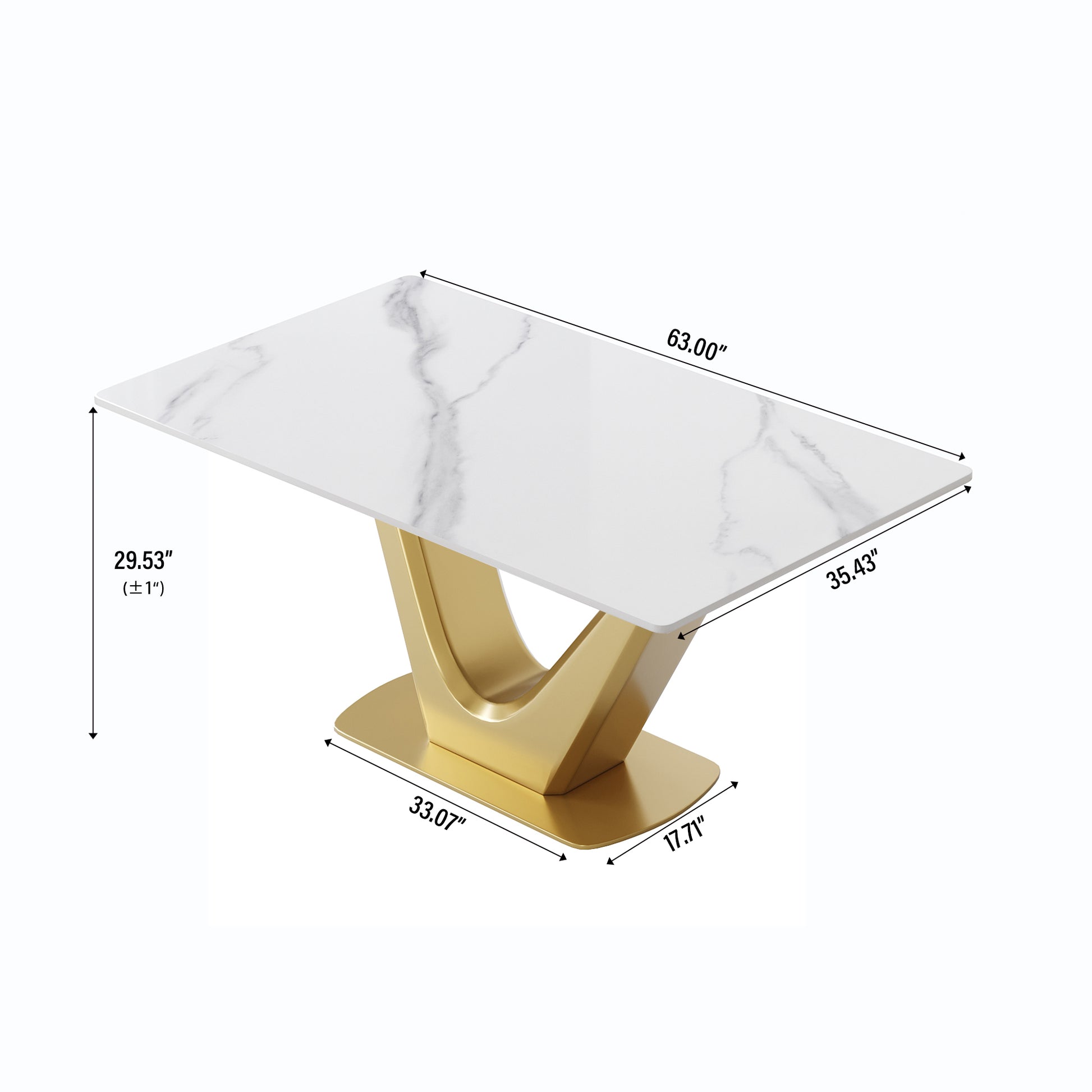 63 "Modern Artificial Stone White Panel Golden V Shaped Metal Legs Can Accommodate 6 8 People. White Gold Dining Room Metal Sintered Stone