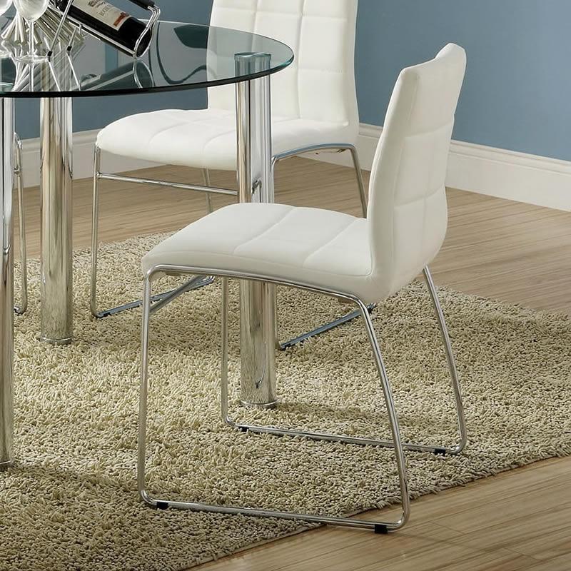 White Color2Pcs Dining Chairs Chrome Metal Legs Dining Room Side Chairs White Dining Room Contemporary,Modern Side Chair Solid Back Chrome