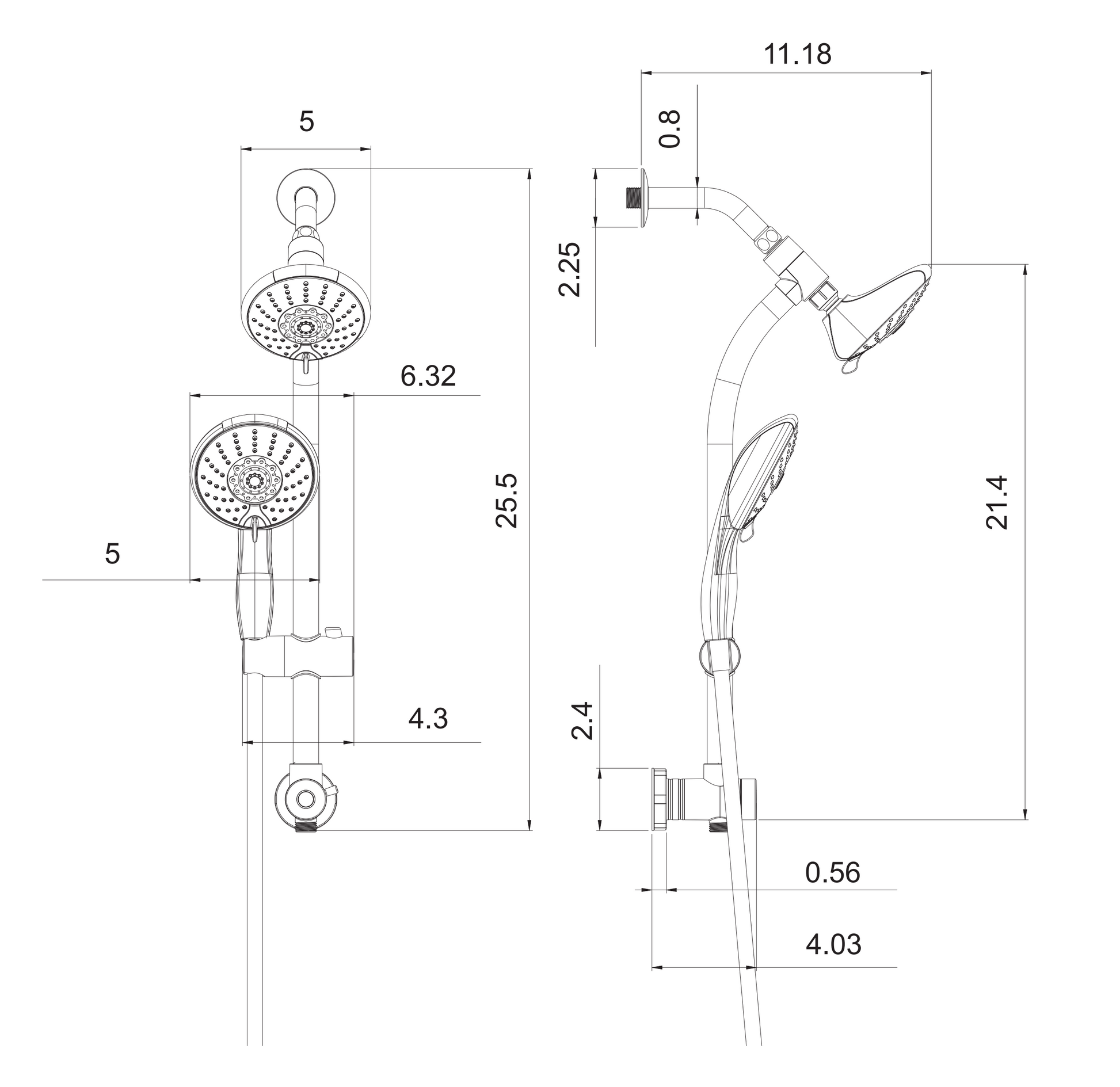 5" Multi Function Dual Shower Head, With Adjustable Slide Bar,Chrome Chrome Plastic