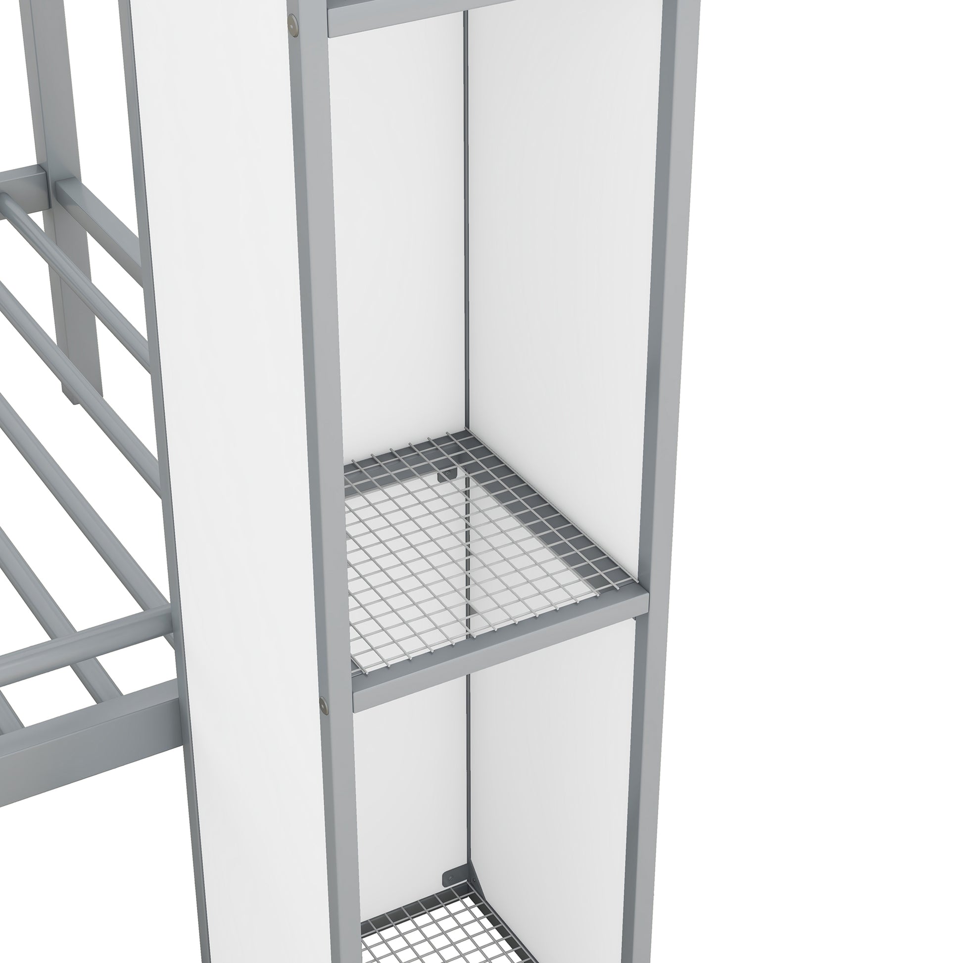 Metal Twin Over Twin Castle Shaped Bunk Bed With Wardrobe And Multiple Storage, Gray White Box Spring Not Required Twin White Gray Metal Bedroom Bunk Metal & Wood