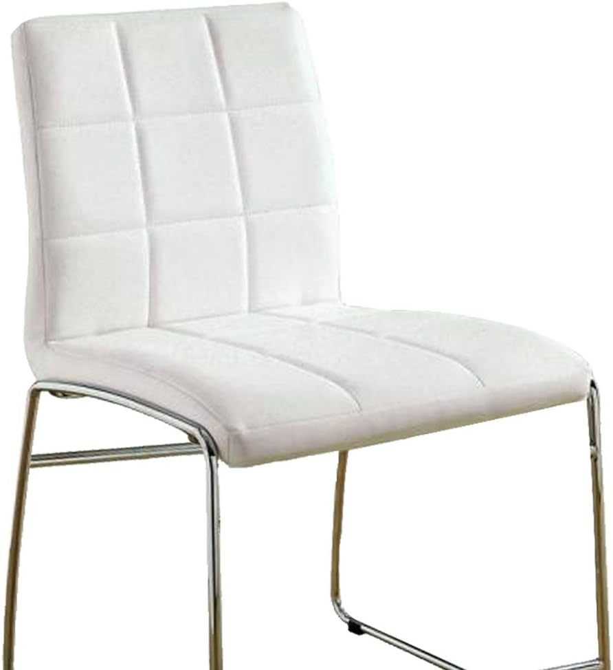 White Color2Pcs Dining Chairs Chrome Metal Legs Dining Room Side Chairs White Dining Room Contemporary,Modern Side Chair Solid Back Chrome