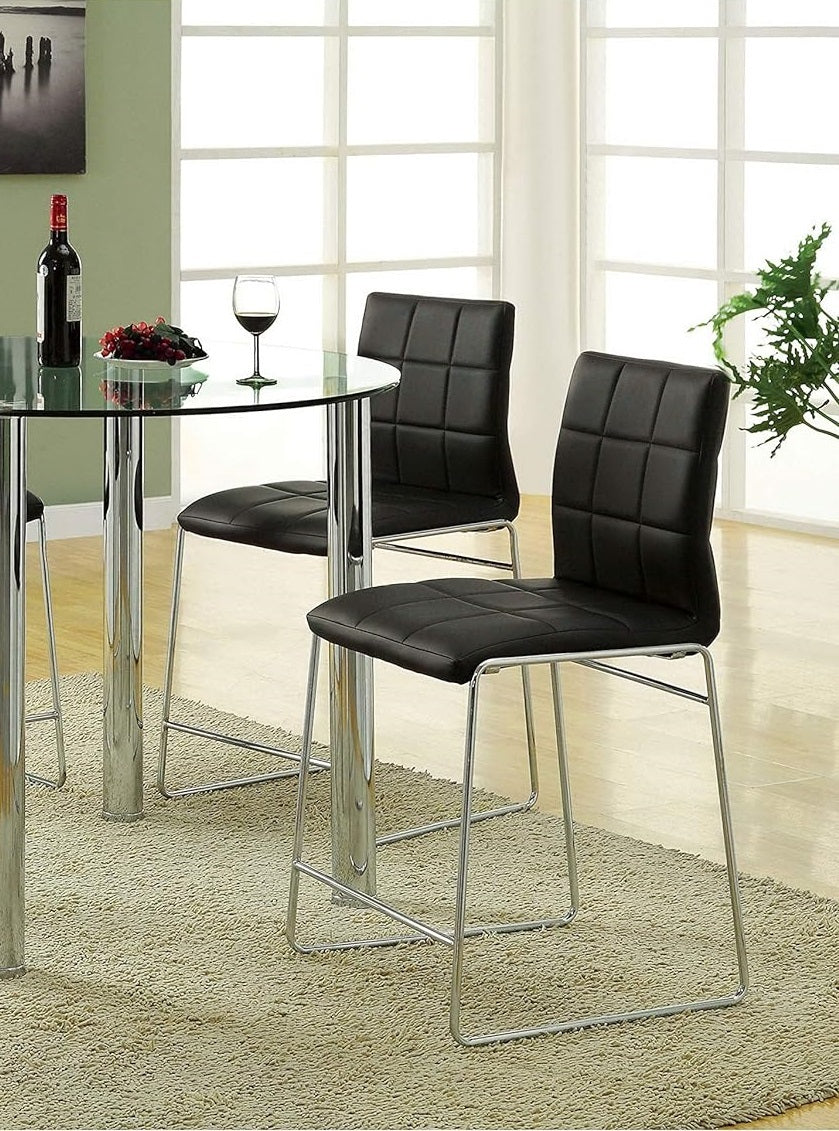 Black Color2Pcs Counter Height Dining Chairs Chrome Metal Legs Dining Room Counter Height Chairs Black Dining Room Contemporary,Modern Solid Back Chrome