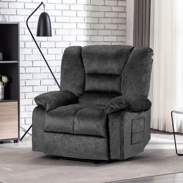 Oversized Recliner Chair Sofa With Massage And Heating Grey Velvet Manual Handle Metal Primary Living Space Soft Cushion Back Heavy Duty American Traditional,Contemporary,Modern Pillow Top Arms Foam Fabric