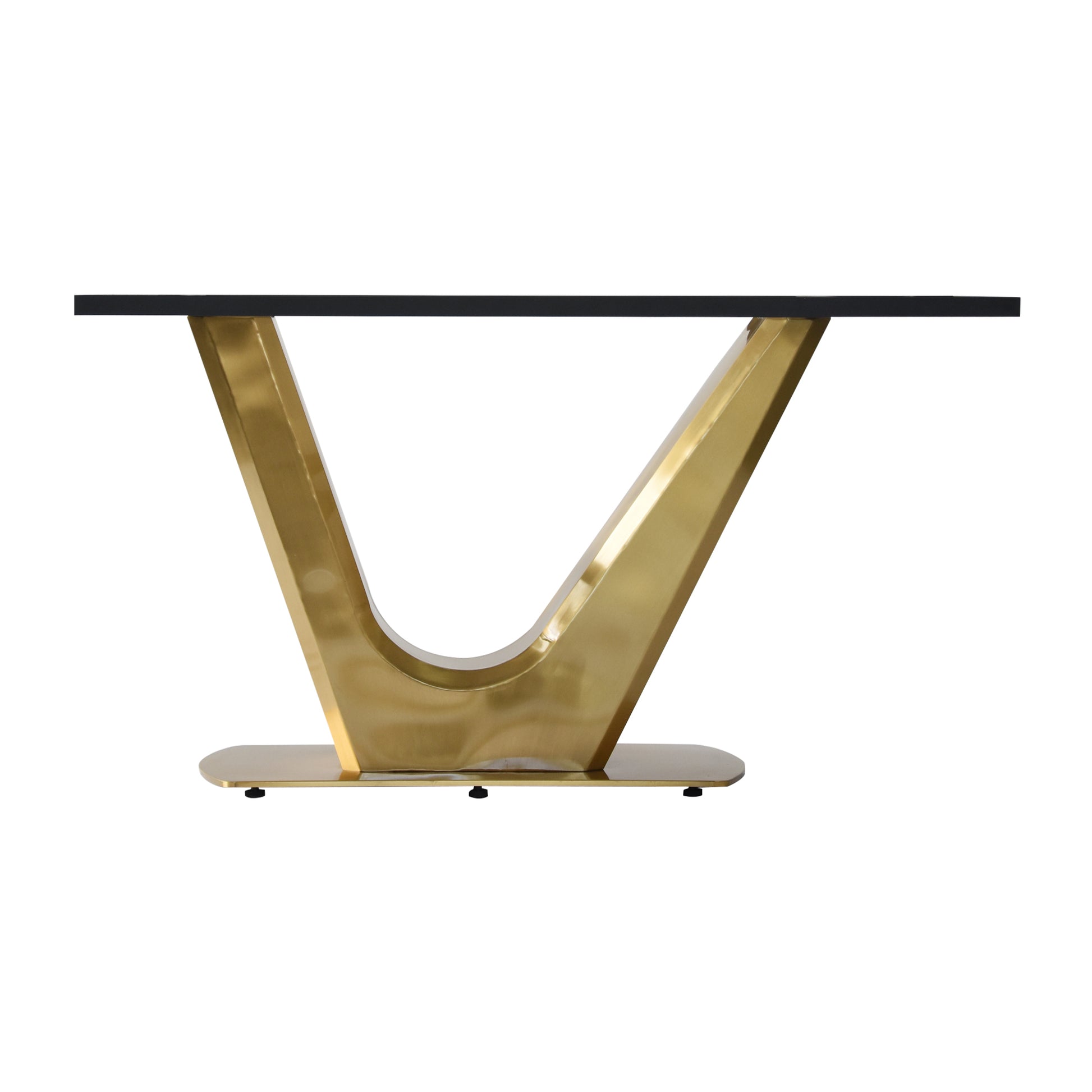 63 "Modern Artificial Stone Black Panel Golden V Shaped Metal Legs Can Accommodate 6 8 People. Black Gold Dining Room Metal Sintered Stone