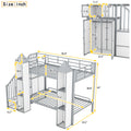 Metal Twin Over Twin Castle Shaped Bunk Bed With Wardrobe And Multiple Storage, Gray White Box Spring Not Required Twin White Gray Metal Bedroom Bunk Metal & Wood