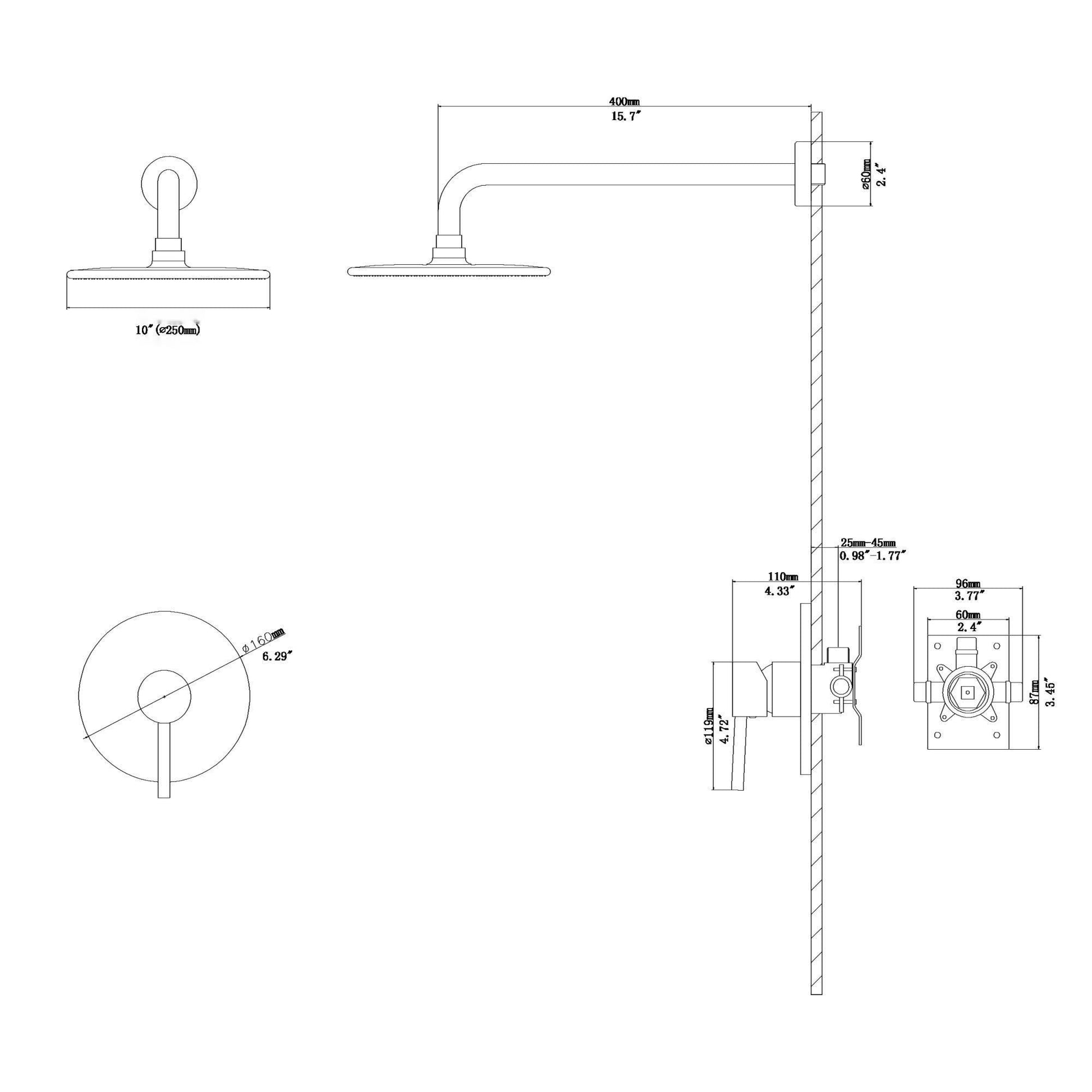 Shower Faucet Set,Shower System With 10 Inch Rainfall Shower Head And Shower Valve, Gold Gold Stainless Steel