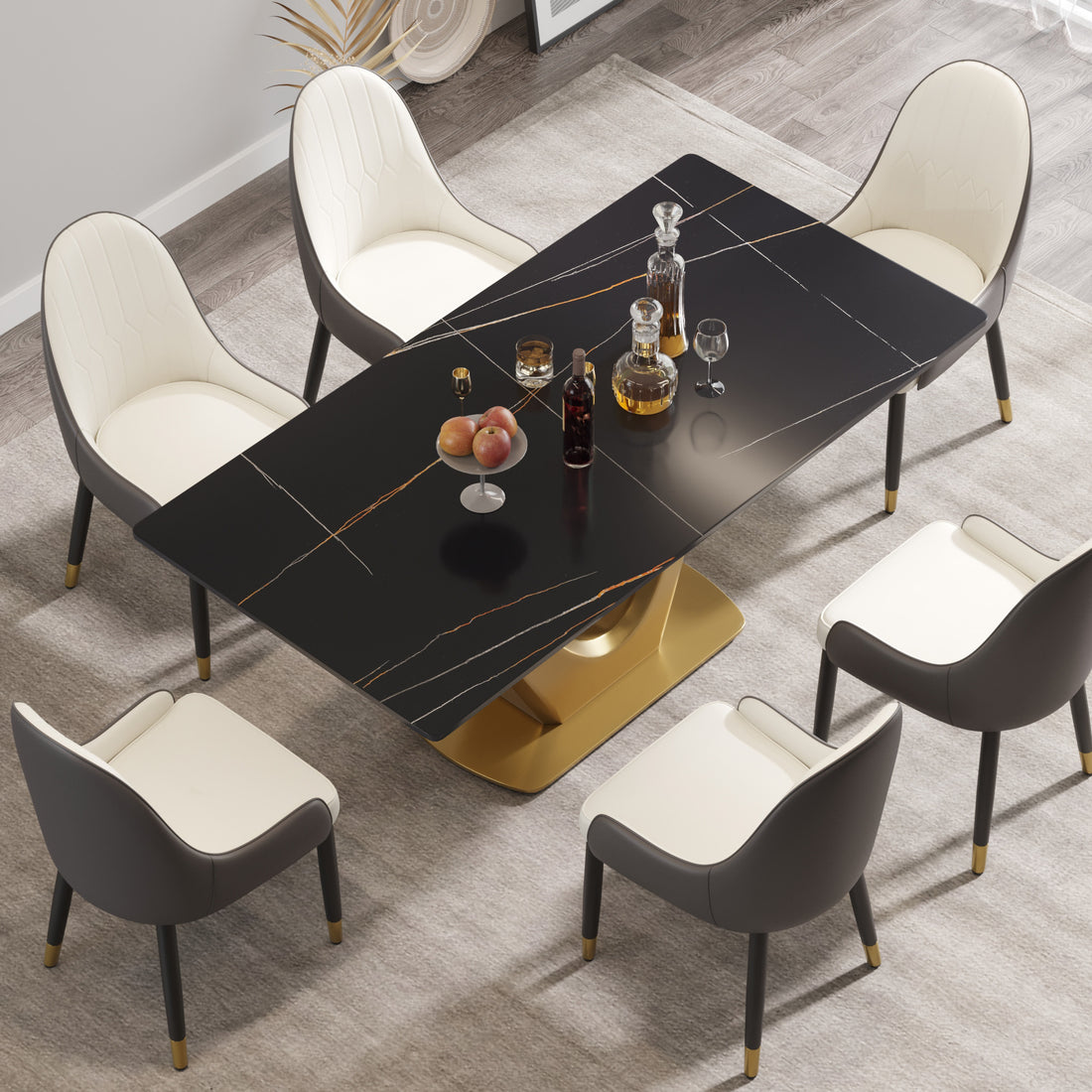 70.84 "Modern Artificial Stone Black Panel Golden V Shaped Metal Legs Can Accommodate 6 8 People. Black Gold Dining Room Metal Sintered Stone