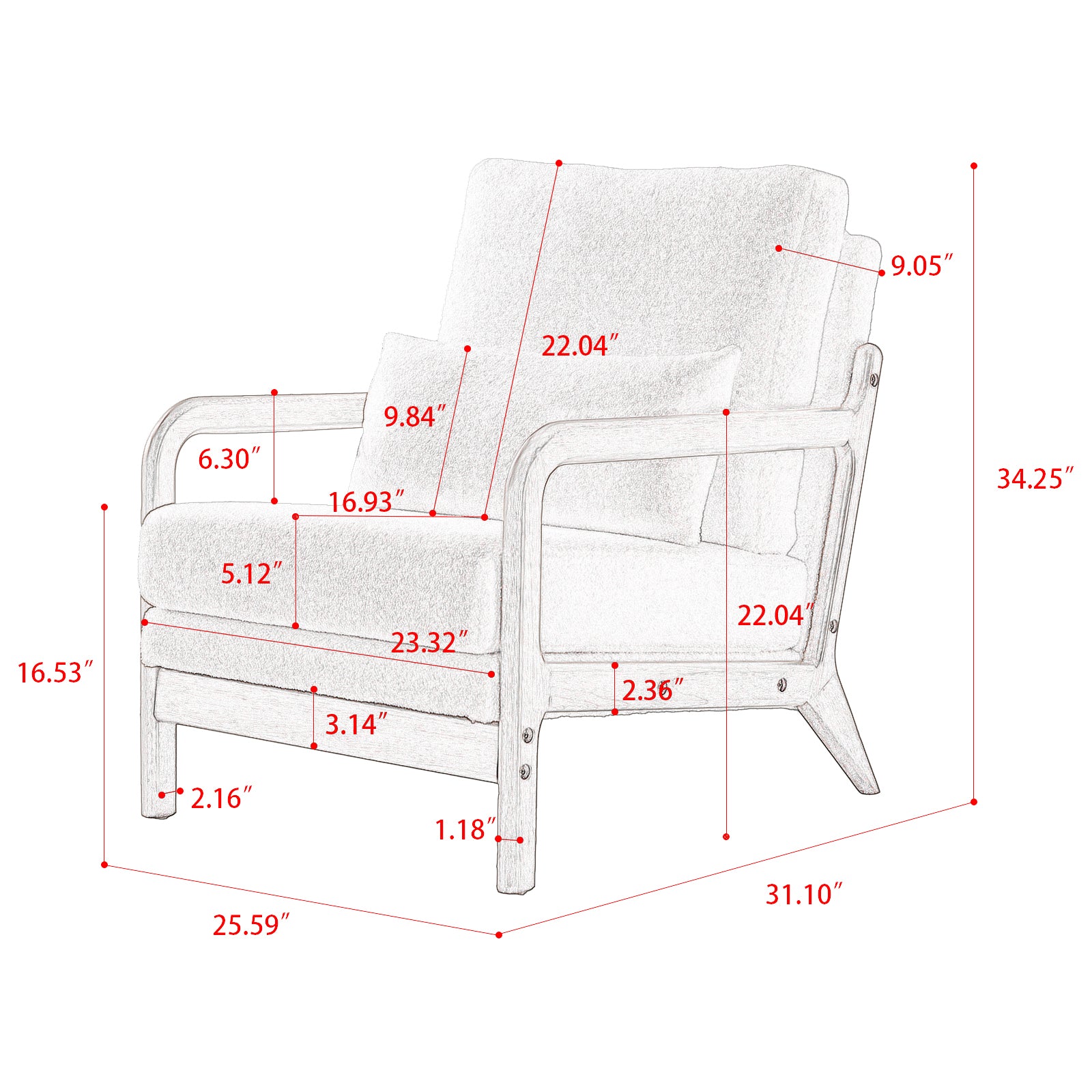 Modern Teddy Fabric Accent Chair,Oak Wood Frame Armchair For Living Room Ancient Oak Wood Cushion Back Oak Teddy