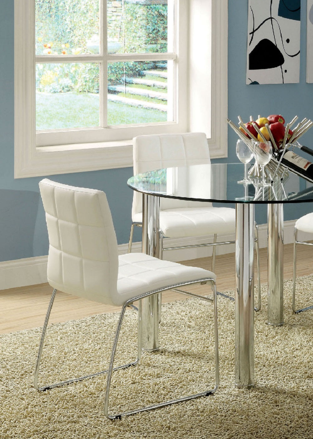 White Color2Pcs Dining Chairs Chrome Metal Legs Dining Room Side Chairs White Dining Room Contemporary,Modern Side Chair Solid Back Chrome
